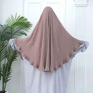 新褶边Khimar穆斯林妇女祈祷头巾围巾斋月伊斯兰服装Niqab Abaya连衣裙