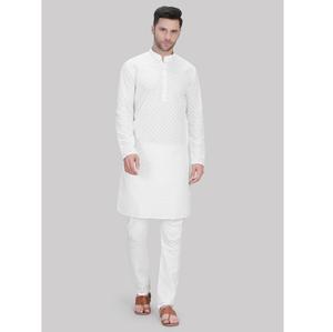 Stylish White <b>Kurta</b> Pajama Set Soft Fabric Indian Traditional Clothing for Eid Diwali Puja Functions and Evening Wear - Product Image 1