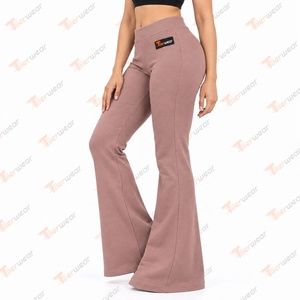 Pantalon large taille haute pour femme, couleur unie, coupe ample, longueur intégrale, en coton tricoté et élasthanne, décontracté, respirant, élastique, idéal pour le printemps - Product Image 4