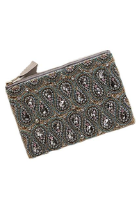 Square Shape Stylish Embroidery Pink Color Block Green Red <b>Glass</b> Beads Mini Zipper Coin Pouch for <b>girls</b> by MD HANDICRAFTS - Product Image 3