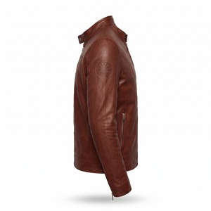 Veste en cuir personnalisée avec logo pour homme, style Cafe Racer, en peau de mouton, logo embossé, couleur châtain - Product Image 5