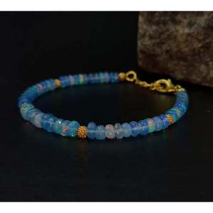 Lavender Ethiopian Opal Beaded <b>Bracelet</b> 18K Gold Filled Fire Opal <b>Gemstone</b> Charm for Gift Elegant Pearl Bangles - Product Image 3