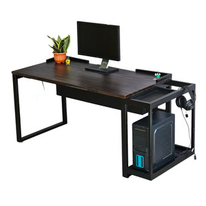 160x70cm <b>Computer</b> <b>Desk</b> with Solid Wood Speaker Stand Acacia Wood and Iron Legs Assembly Required for Hotel Use Model COD68057 - Product Image 1