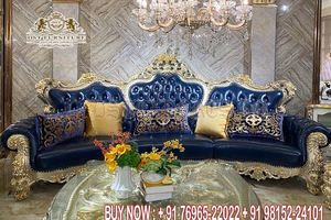 Conjunto de sofás de madera tallada a mano para sala de estar, muebles de estilo Maharaja de cuero tallado a mano, de lujo, estilo King - Product Image 3