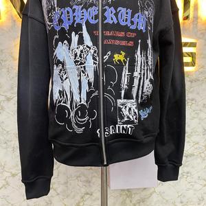 Sudadera con capucha y cremallera personalizada con logo impreso, para hombre, negra, de algodón French Terry, corte regular, logo frontal, estilo otoñal. - Product Image 2