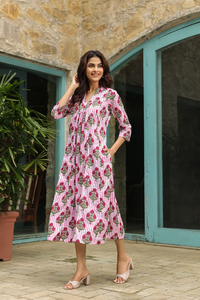 ODM/OEM Wholesale Cotton Fabric <b>Block</b> <b>Printed</b> Vintage Summer Casual Maxi Pockets Long Sleeves Tie Strengthening Note Button Fits - Product Image 6