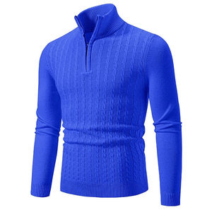 Tendance hommes torsadé demi-zip pull à col roulé premium coupe ajustée chaleur pull fermeture éclair style col montant hommes pull - Product Image 6