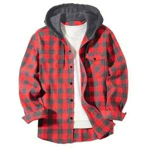 T-shirt en flanelle personnalisé surdimensionné à capuche Chemise à capuche à carreaux à manches longues Streetwear mode pour hommes vente en gros - Product Image 5