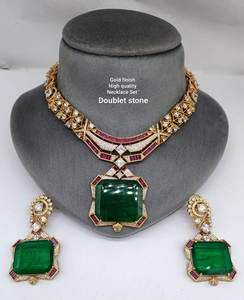 Conjunto de Collar de Alta Calidad con Acabado Dorado, Piedra Doble, Hermoso Diseño, Perfecto para Fiestas, Uso Diario, Conjunto de Collar de Lujo - Product Image 1