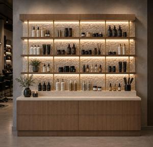 Meuble de Salon Portable de Luxe en Bois, Vitrine de Couleurs avec Étagères LED, Comptoir de Rangement pour Produits, Personnalisable pour Salons de Beauté - Vente Directe Usine - Product Image 2