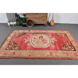 Tapis Vintage en Laine Turque Classique Rouge Marron 5.2 X 8.2ft Large Surface Rectangle Patchwork Design Support en Latex pour Entrée Couloir - Product Image 2