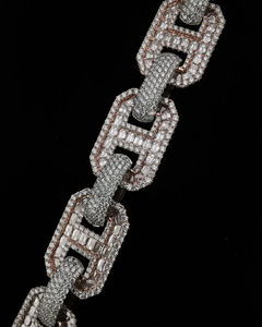 Chaîne à maillons Rectangle personnalisée en argent 925 plaqué or rose Collier Hip Hop de luxe pour hommes Colliers en moissanite baguette glacée - Product Image 4