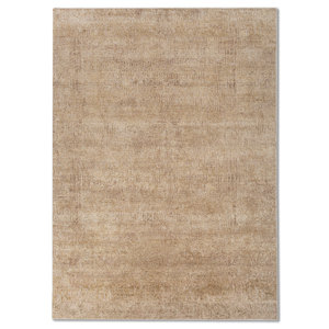 พรมขนสัตว์และไหมถักมือสีเบจและสีน้ำตาล รุ่น AKWS-13044 สำหรับตกแต่งบ้าน ห้องนั่งเล่น ทางเดิน รูปทรงสี่เหลี่ยมผืนผ้า ลายจิ๊กซอว์ สีพื้น - Product Image 1