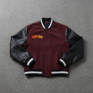 Veste Varsity Letterman en laine 100% coton sur mesure Veste Chenille Patches personnalisée de haute qualité avec manche en cuir - Product Image 1