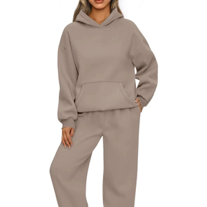 Conjunto Deportivo Informal de Invierno, Color Sólido, Sudadera con Capucha y Pantalones Largos, Diseño Holgado, 2 Piezas, Venta al Por Mayor - Product Image 1