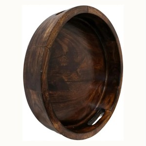 Bandeja redonda de madera de mango hecha a mano, mesa de centro otomana rústica única y plato para servir, precio al por mayor, platos y platos - Product Image 4