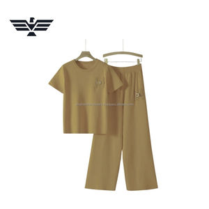 Conjunto de Dos Piezas de Pantalones Casuales de Cuello Redondo Unisex de Moda Nueva de Primavera y Verano, 100% Algodón, Ropa de Calle Ligera - Product Image 4