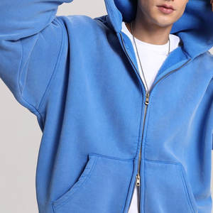 Sweat-shirts à capuche délavés OEM, style boxy, courts, zippés, streetwear, lourds, unis, à capuche, délavés, pour hommes - Product Image 4