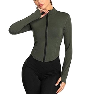 <b>Women's</b> Cropped Workout <b>Jacket</b> Zip Athletic Slim Fit Sleeveless Crew Neck Lightweight Quick Dry Waterproof Running Sports Track - Product Image 1