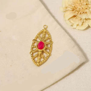 Nouveau Design Macramé Classique Pendentif Calcédoine Rose Taille 10X15MM Forme Ovale Lunette Ensemble Couleur Dorée Cadeau Bijoux - Product Image 1