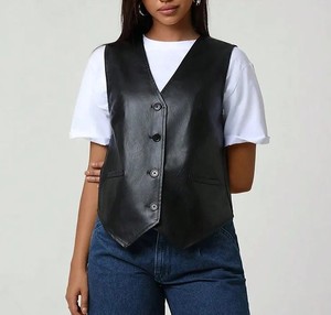 Chalecos de Alta Calidad al por Mayor para Mujer, Nuevo Diseño de Moda, Chaleco de Piel de Oveja, OEM Premium, Chaleco de Cuero Auténtico de Entrega Rápida - Product Image 5