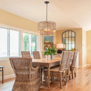 Tienong Wholesale Boho <b>Drum</b> Chandelier 2-Tier Water Hyacinth Chandelier Lampshade for Dining Room Kitchen Island Entryway Foyer - Product Image 4