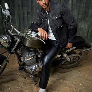 แจ็คเก็ตยีนส์ผู้ชายทรงหลวมสไตล์สตรีทสีเทา ไซส์ใหญ่พิเศษ - Product Image 4