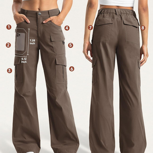 Pantalon cargo à taille haute pour femmes, pantalon ample à la mode avec logo personnalisé et plusieurs poches pour le style urbain et de la rue - Product Image 6