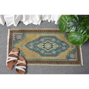 พรมสีเหลืองสีน้ำเงินสไตล์วินเทจขนาด1,4x2,7ฟุตพรมตุรกี - Product Image 4