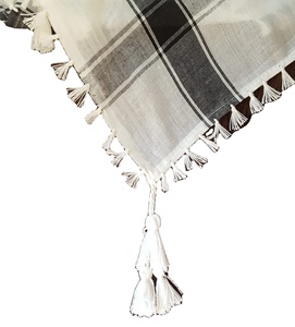 Palestine <b>Black</b> and White 100% Cotton Keffiyeh Scarf Shemagh Ethnic Scarf <b>Shawl</b> with White Tassels for Winter and Summer - Product Image 4