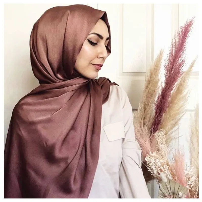 46 Kleuren Custom Geplooide Crêpe Georgette Satijnen Zijden Hijab Malaysia Singapore Stijl Populaire Crinkle Satijn Hijab Sjaals Sjaal