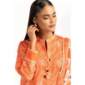 Ensemble décontracté 3 pièces en coton orange imprimé pour femme, longueur genou, avec short et manches trois-quarts, idéal printemps/été - Product Image 2