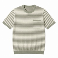 T-shirt en maille rayé teint en fil pour homme, manches courtes, col rond, coupe ajustée, décontracté, pour l'été, OEM ODM, vente en gros, Spandex/Coton 280g