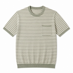Camiseta de punto a rayas teñidas para hombre, manga corta, cuello redondo, corte ajustado, informal, para verano, OEM ODM, venta al por mayor con estampado - Product Image 5