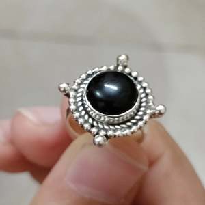 Handmade 925 Sterling Silver <b>Boho</b> <b>Ring</b> for Women Natural Black Onyx & Black Gemstone Cut Agate Stone Black Onyx Silver <b>Ring</b> - Product Image 1