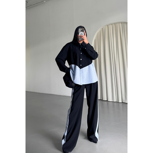 Ensemble de costume noir pour femme en popeline de polyviscose, comprenant une chemise et un pantalon - Product Image 4