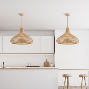 Elegante lámpara colgante de ratán Enigma Natural hecha a mano, diseño Interior moderno único, de bombilla E26 Base, pequeña altura ajustable - Product Image 2