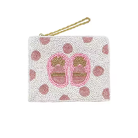Porte-monnaie carré artisanal en perles, motif bus londonien, en textile, souvenir