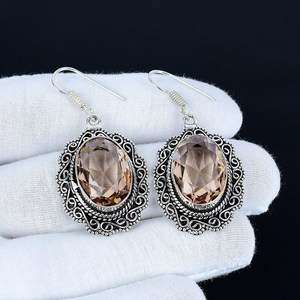 Boucles d'oreilles uniques en pierre de morganite, argent sterling 925, boucles d'oreilles faites à la main, boucles d'oreilles statement, cadeaux de bijoux pour les fêtes de Noël - Product Image 3
