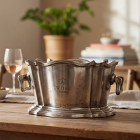 Seau à glace rectangulaire de luxe en aluminium moulé à la main pour 3 bouteilles, avec poignées, finition argent antique, étanche et résistant à la rouille
