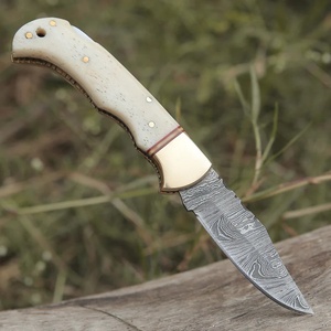 Couteau utilitaire pliant professionnel en acier Damas forgé à la main, manche en bois, tactique, de collection, multifonctionnel, pour le bricolage - Product Image 5