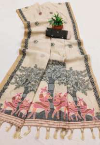 Sari de Algodón Muga Puro y Suave para Mujer con Diseño de Tejido Meenakari en Toda la Superficie, con Borde y Pallu Enriquecido - Product Image 4