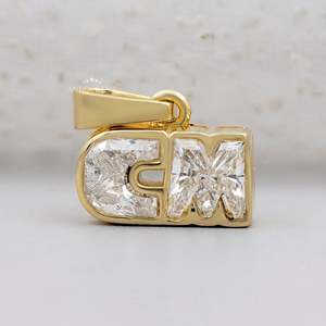 CM Luxury Yellow Gold Diamond <b>Emerald</b> Cut Alphabet Letter <b>Pendant</b> with Bezel Setting IGI Certified Unisex Everyday Wear Jewelry - Product Image 1