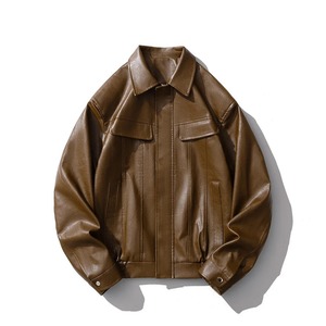 Veste bomber pour homme en cuir véritable pleine fleur, fabriquée en usine, personnalisée, imperméable, écologique, col à revers, fermeture éclair, veste de motard - Product Image 1