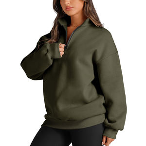 Sweat à capuche sport personnalisé avec logo, nouveau modèle zippé semi-ouvert, manches longues, poche, coupe oversize, décontracté, pour femmes - Product Image 1