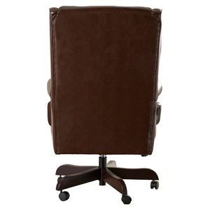 Silla Ejecutiva Tradicional de Cuero Marrón de Lujo, Madera de Teca Sólida, Respaldo Alto, Altura Ajustable, Giratoria, Mueble Hecho a Mano - Product Image 5