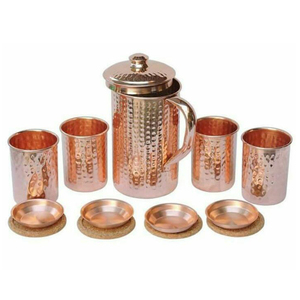 <b>Copper</b> Hammered Pitcher Metal Milk Juice Antique Finishing Drinking Water Jugs Glass Pitcher With <b>Handle</b> - Product Image 4