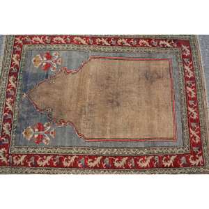 Vintage Turkish Large Area <b>Rug</b> Mihrab Brown Red 3.4 X 4.5ft Classic Rectangle Pattern Wool <b>Seagrass</b> Latex for Teens' Room - Product Image 5