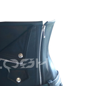 Corset sous-poitrine en similicuir noir avec double poche zippée et sangle de ceinture réglable - Product Image 6