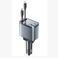 Chargeur de voiture rapide ABS 120W PD QC 4 ports Type C USB avec câbles doubles rétractables et allume-cigare pour iPhone et véhicules